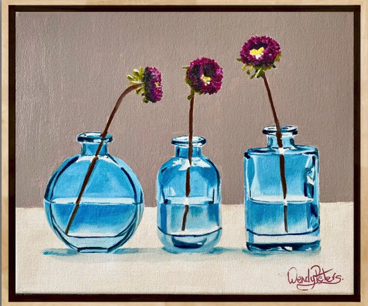 Three Blue Vases - Framed