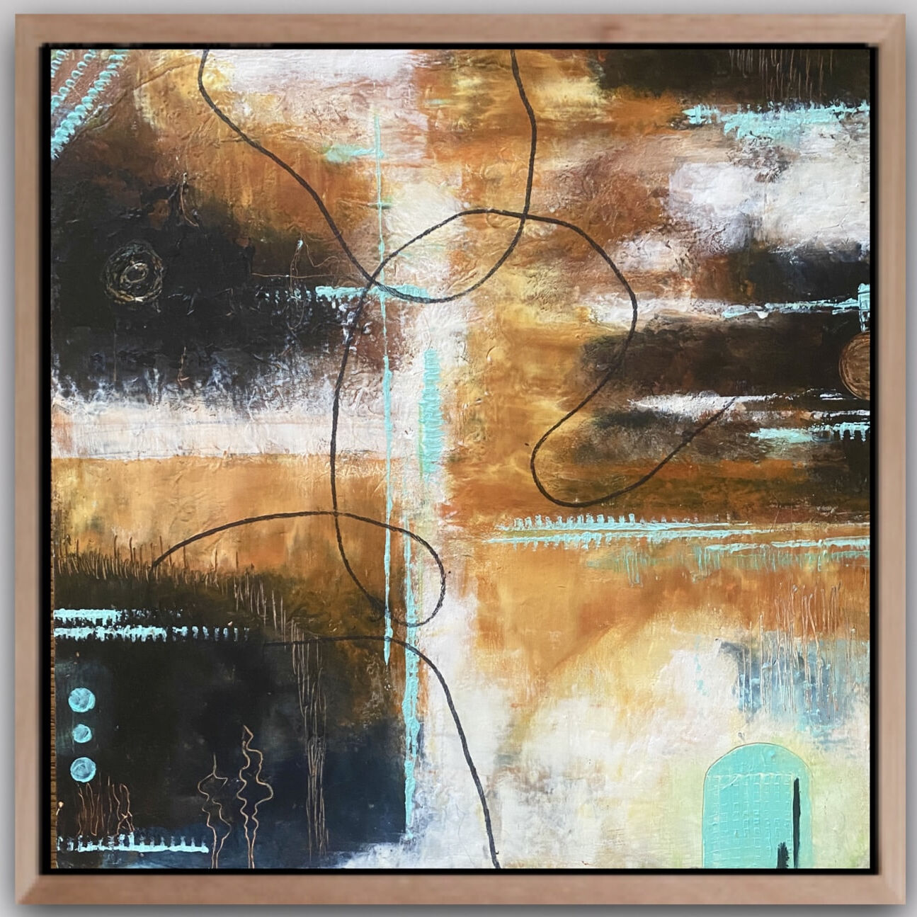 Meandering_30x30_cold wax_Wendy_Peters