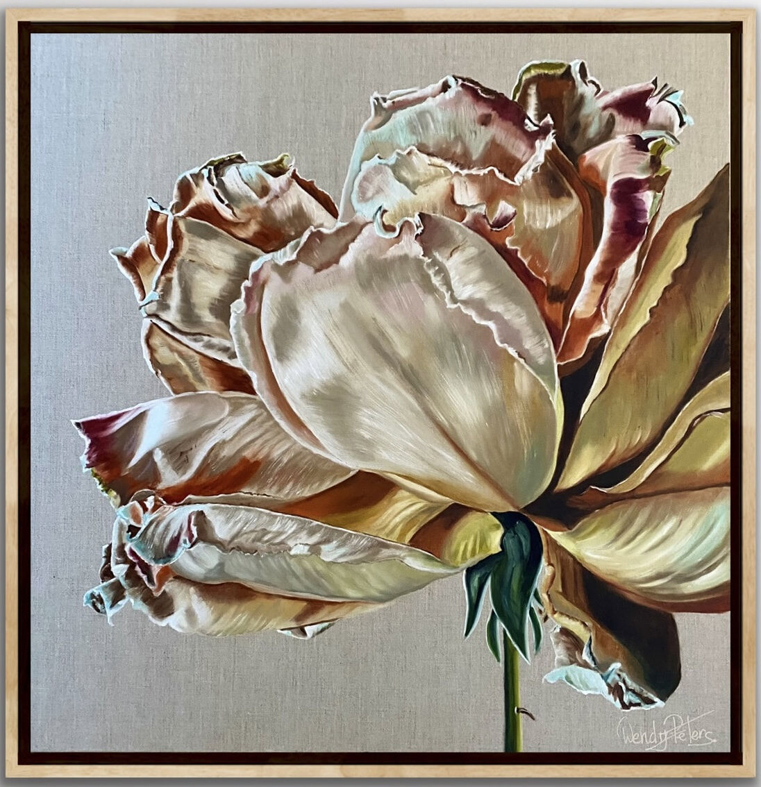 Dupion_rose_76x76_framed_linen_wendy_peters