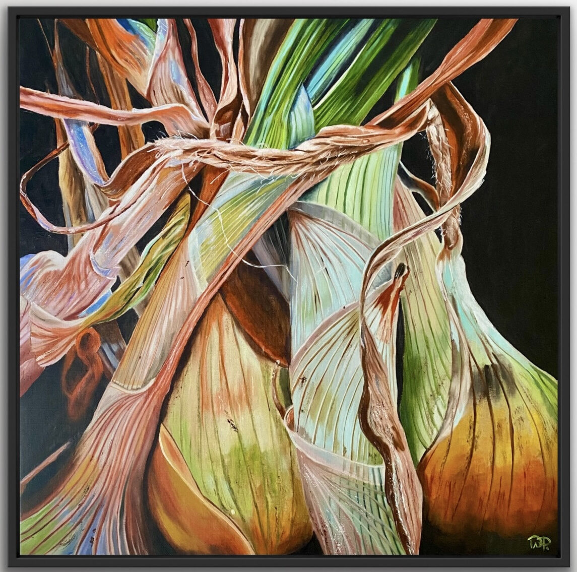 Les-oignons-framed-60x60_oil_wendy_peters