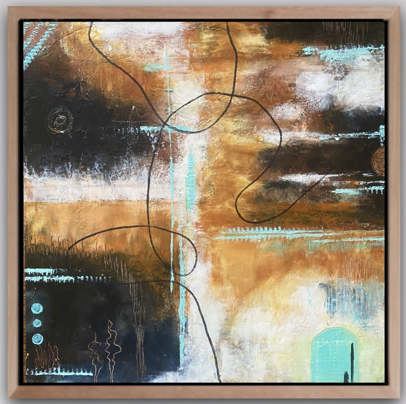 Meandering_30x30_cold wax_Wendy_Peters